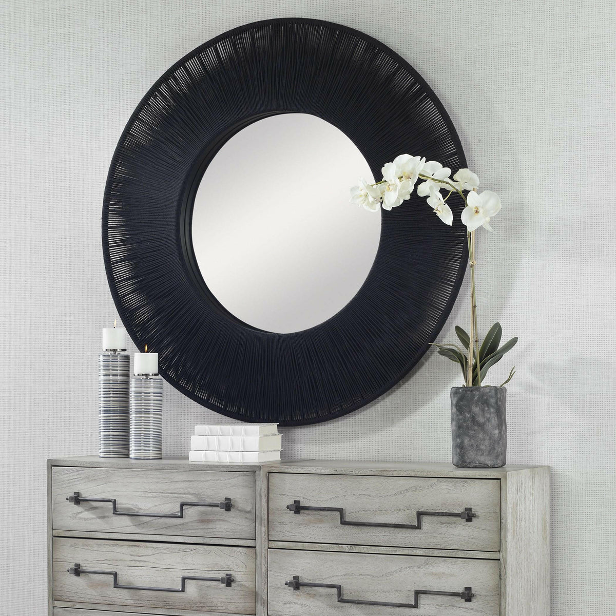 Sailor's Knot Black Round Mirror.