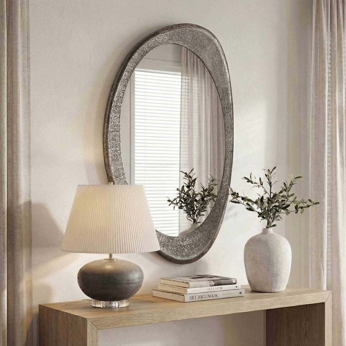 Uttermost Mirrors Schiller Oval Antique Nickel Mirror House of Isabella UK
