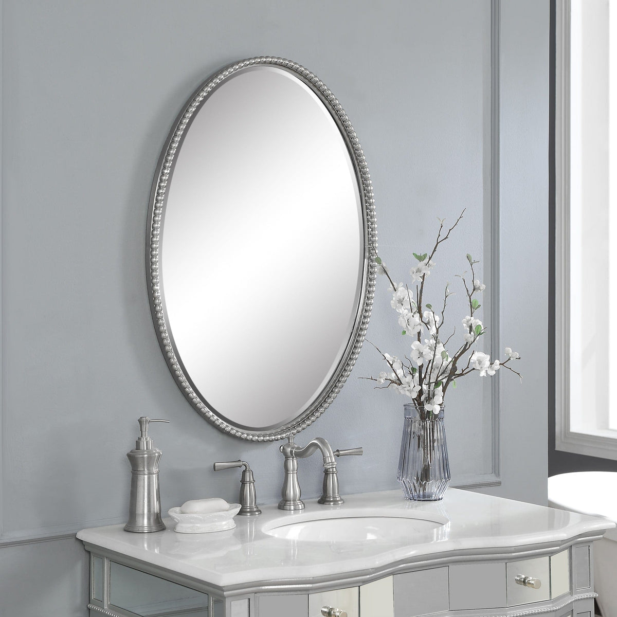 Uttermost Mirrors Sherise Brushed Nickel Oval Mirror House of Isabella UK