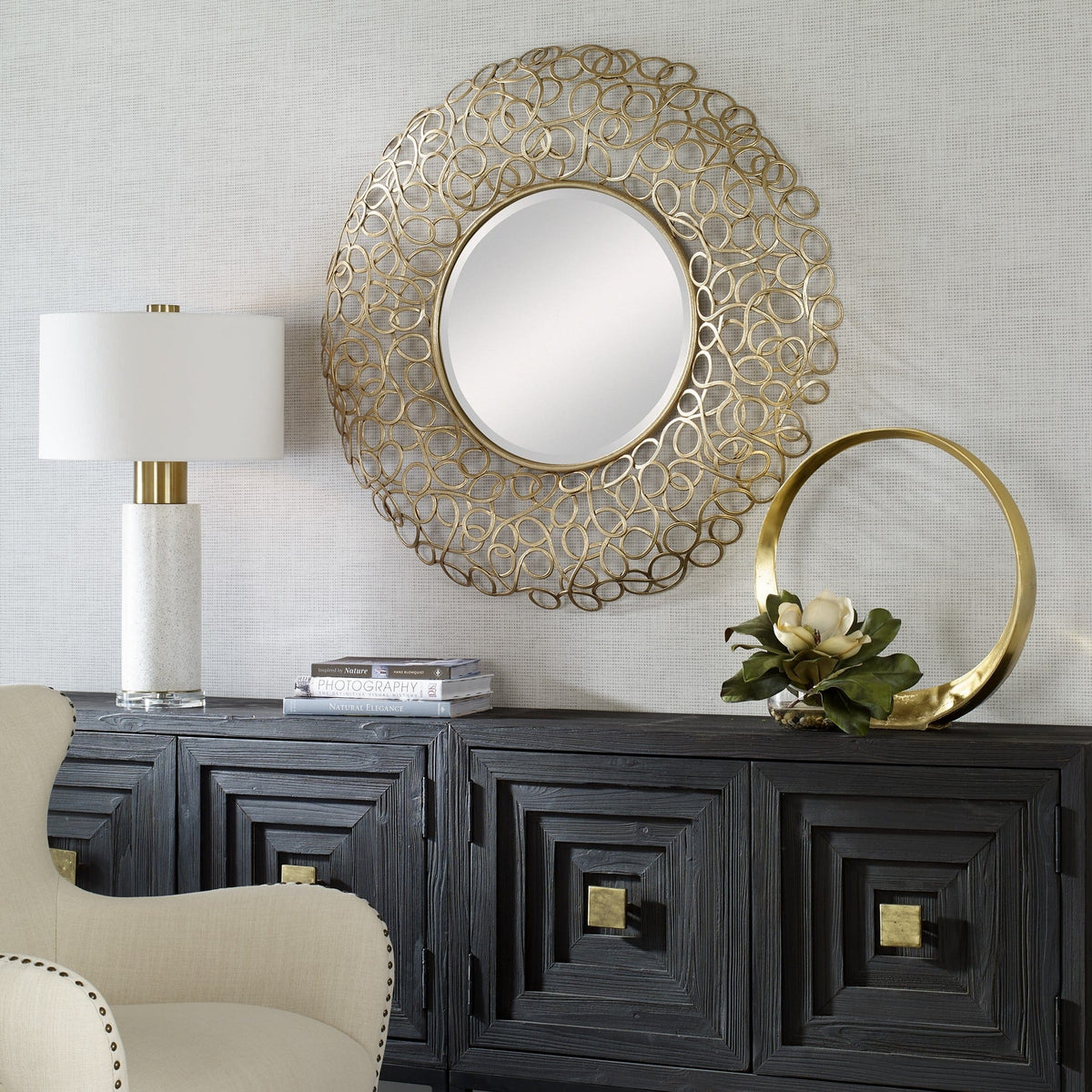 Uttermost Mirrors Swirl Round Gold Mirror House of Isabella UK