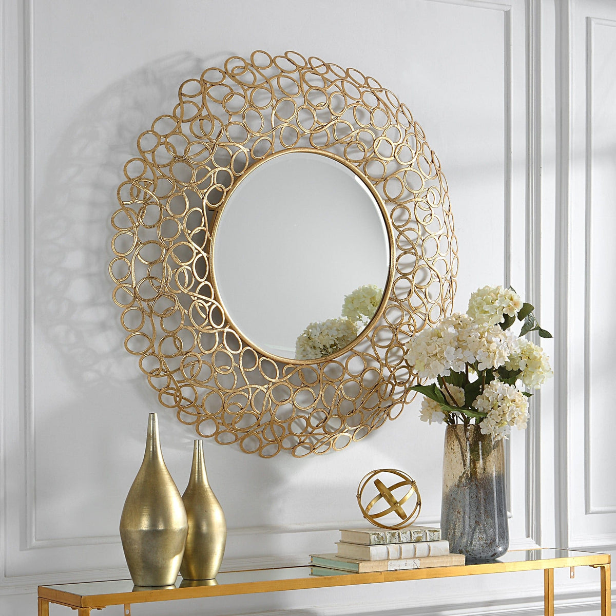 Uttermost Mirrors Swirl Round Gold Mirror House of Isabella UK