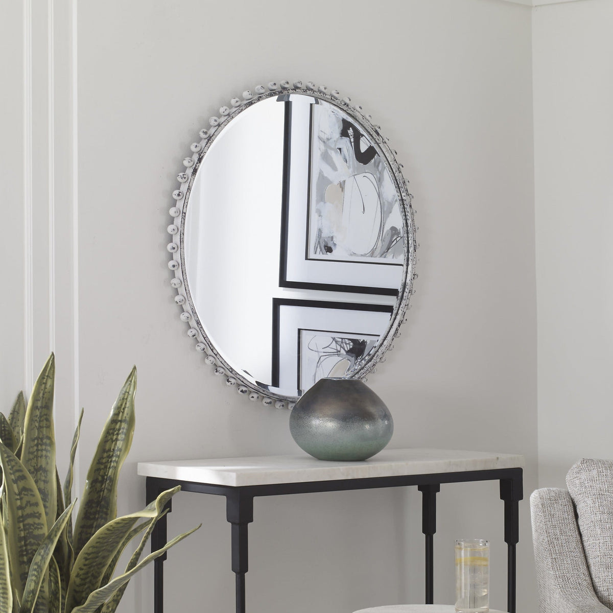 Uttermost Mirrors Taza Aged White Round Mirror House of Isabella UK