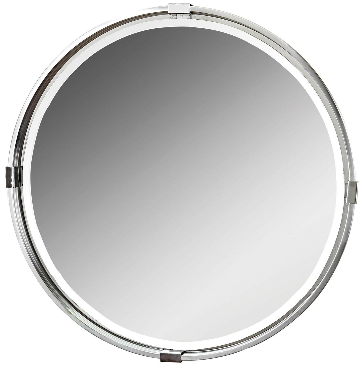 Tazlina Brushed Nickel Round Mirror.
