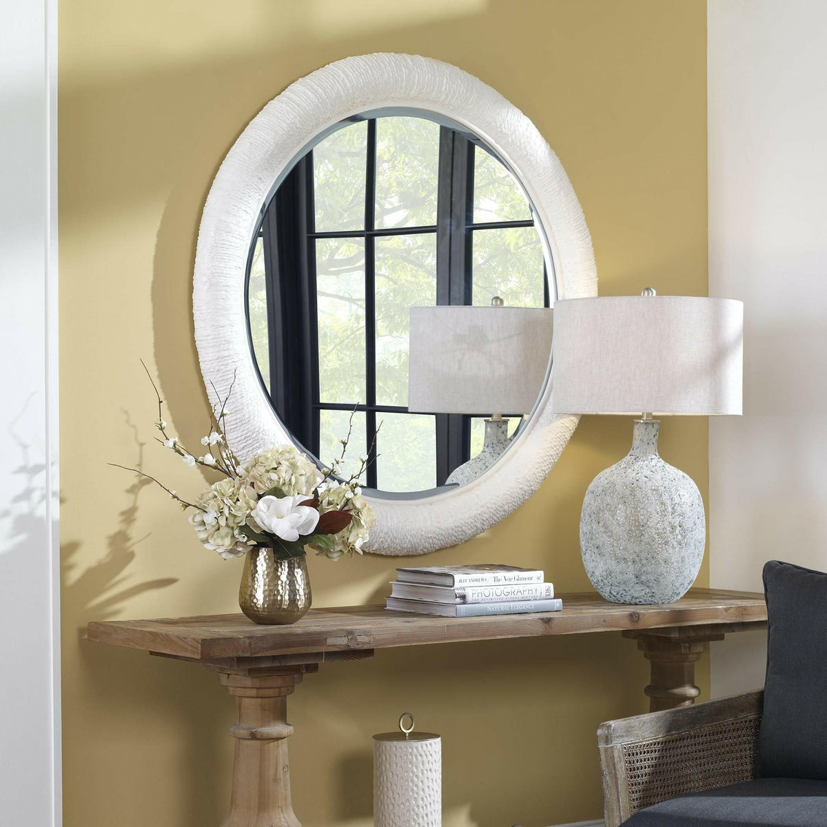 Mariner White Round Mirror.