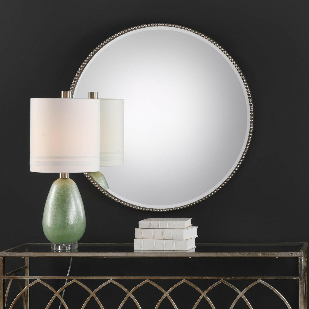 Stefania Beaded Round Mirror.