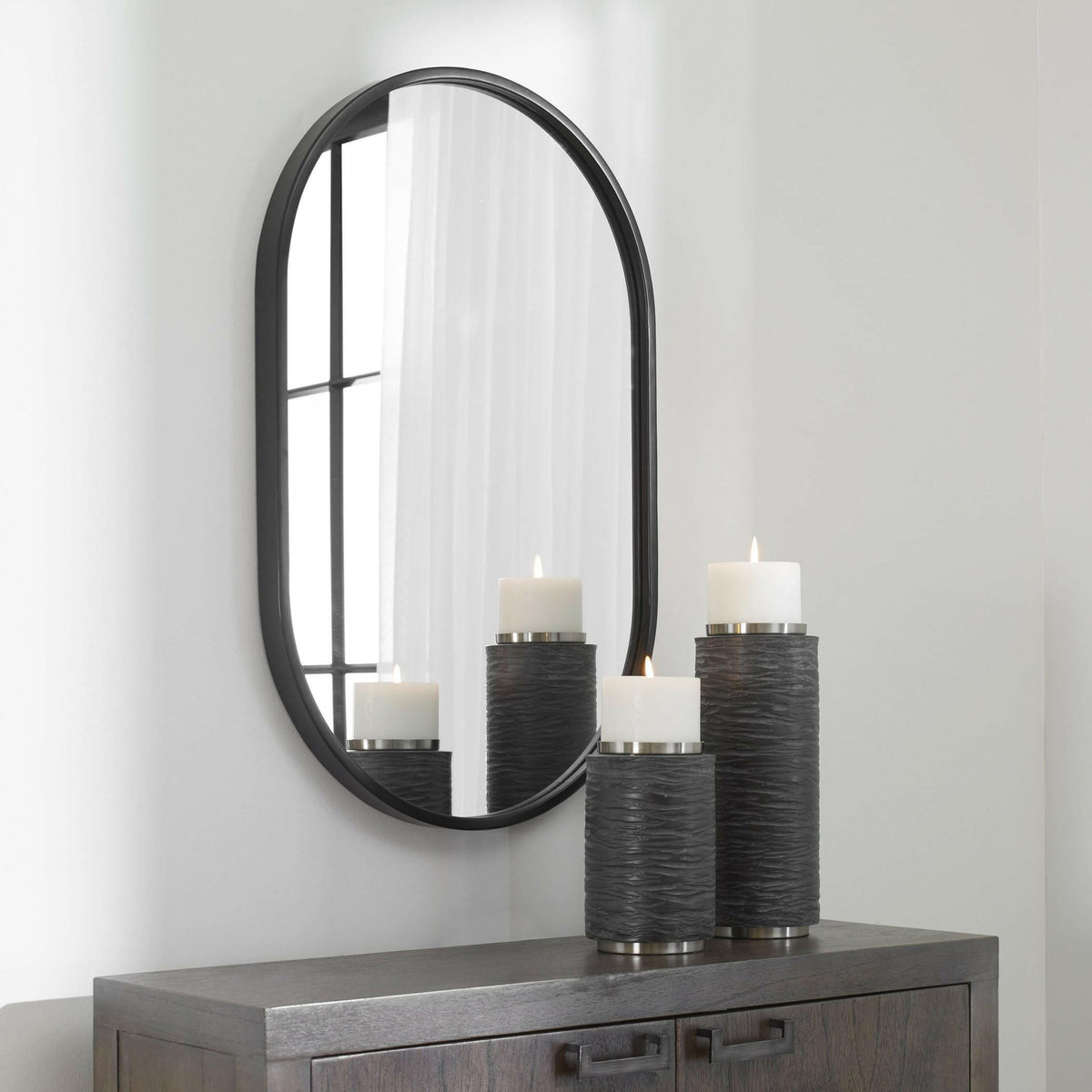 Varina Minimalist Black Oval Mirror.