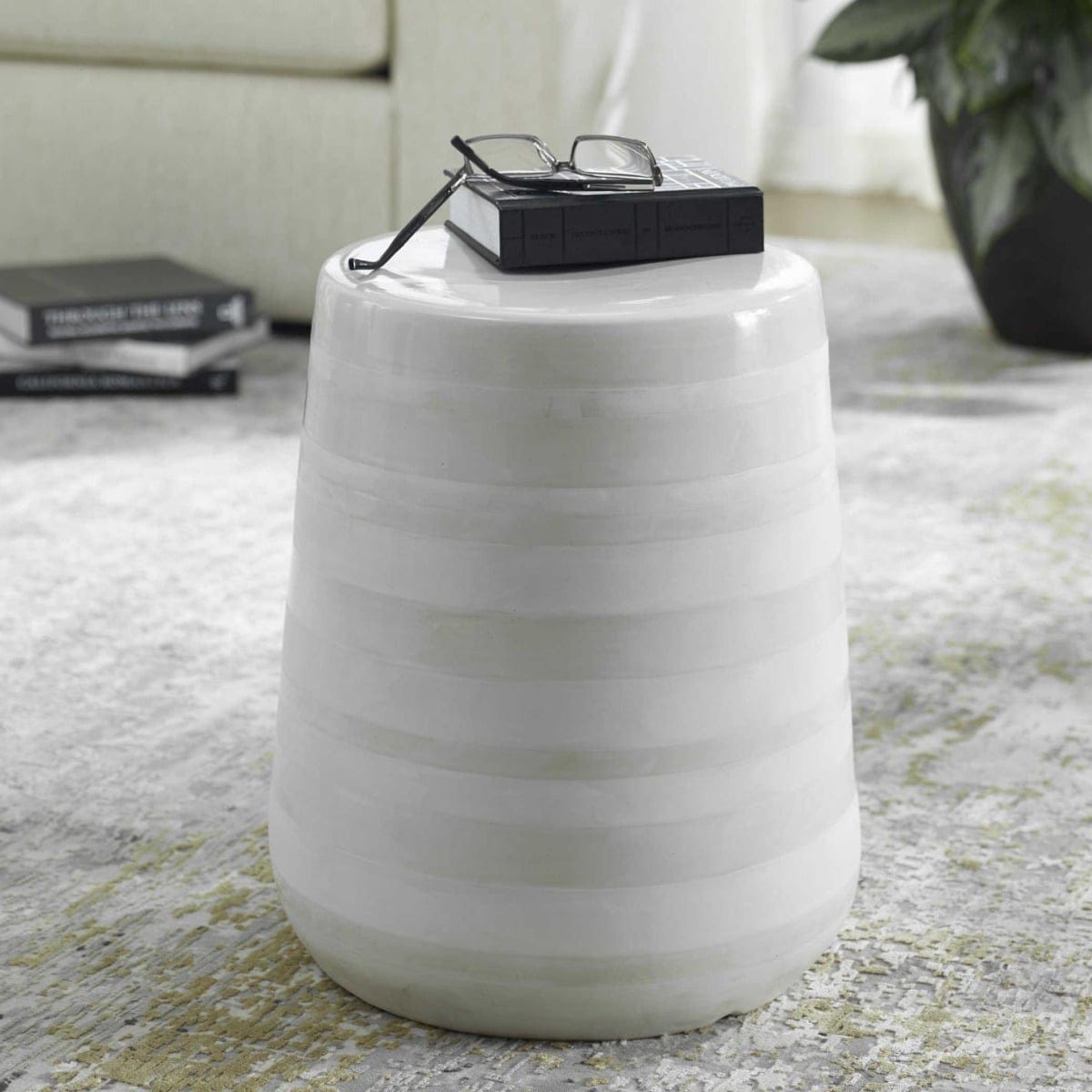 Uttermost Outdoors Desert Plains White Glaze Garden Stool House of Isabella UK