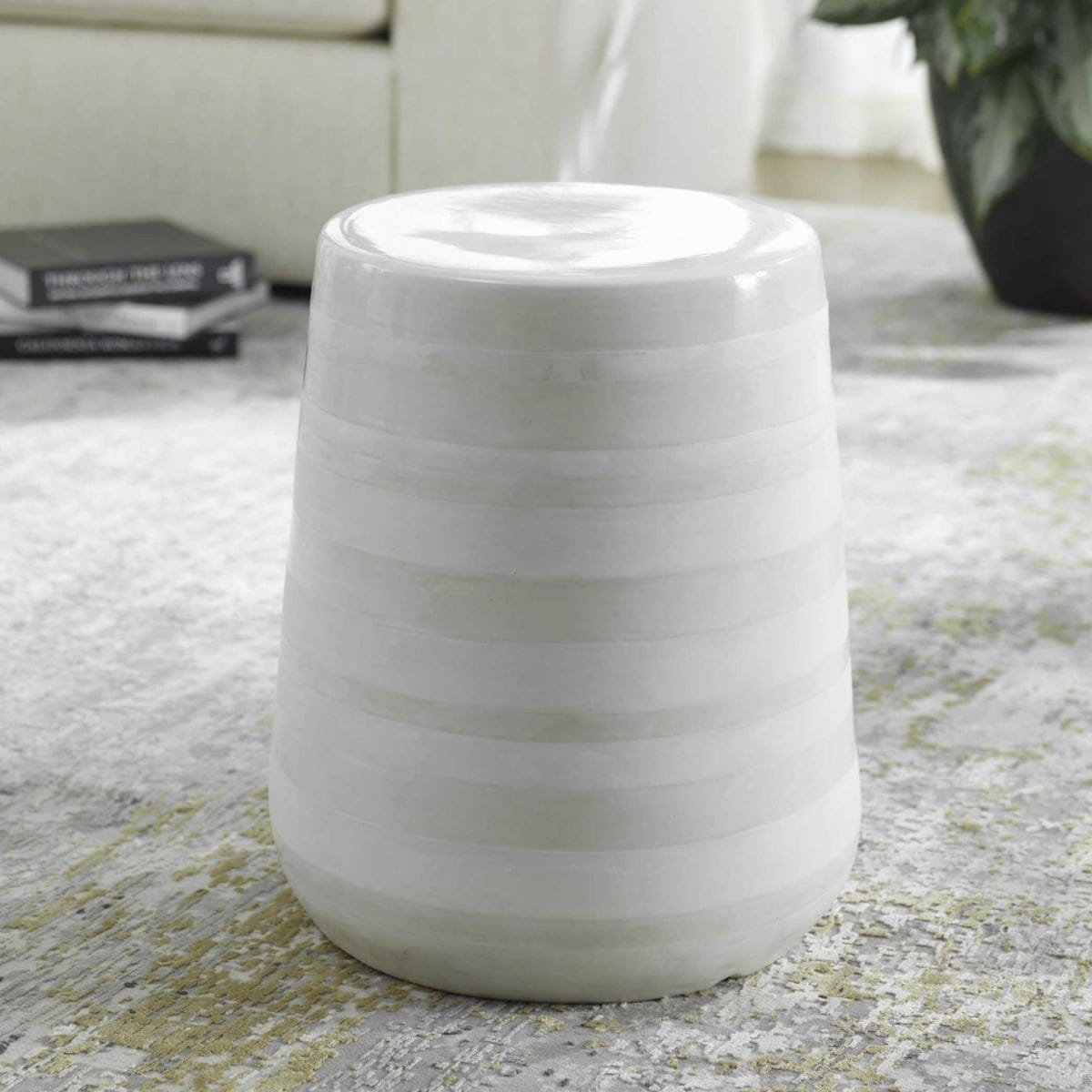Uttermost Outdoors Desert Plains White Glaze Garden Stool House of Isabella UK