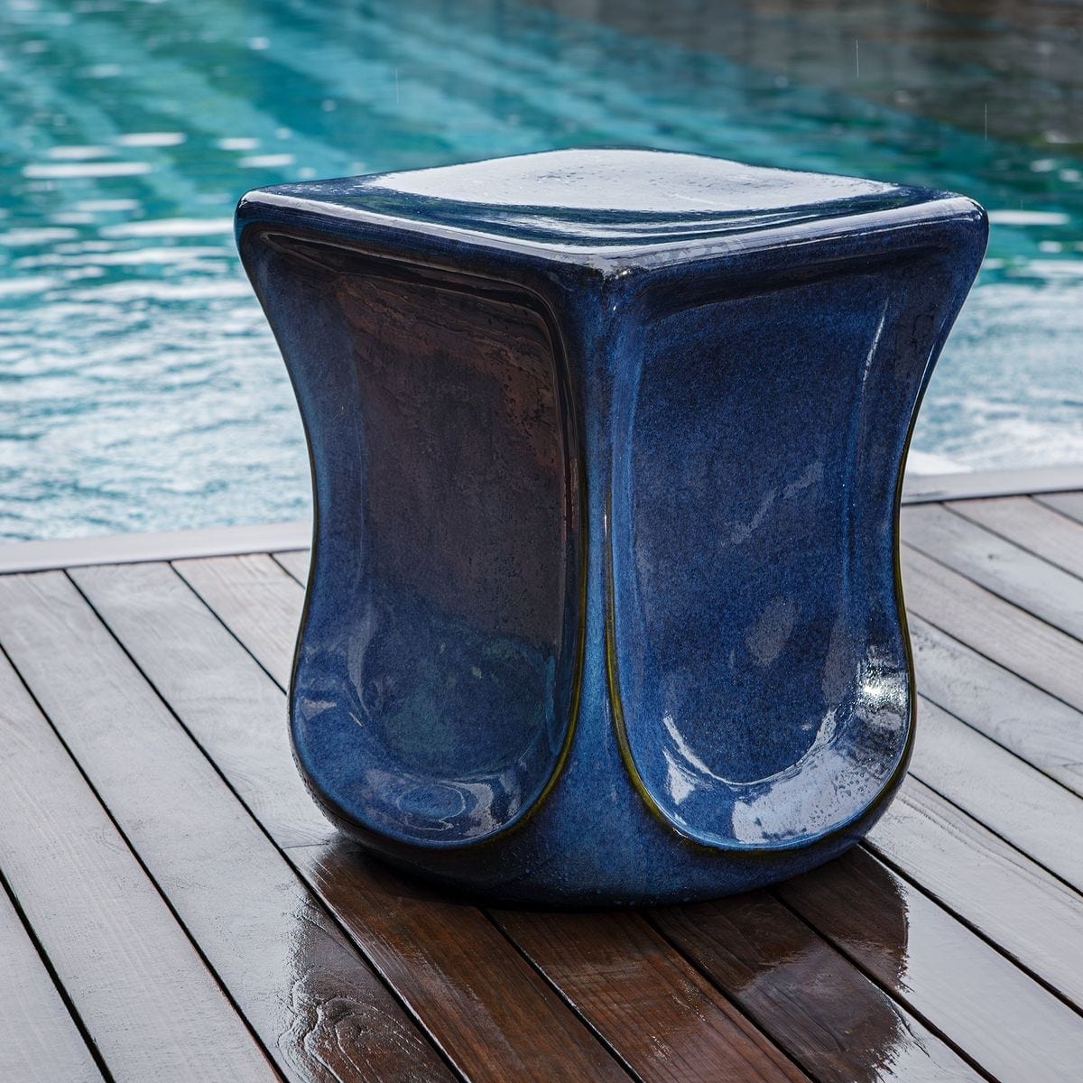 Uttermost Outdoors Kaz Deep Blue Garden Stool House of Isabella UK