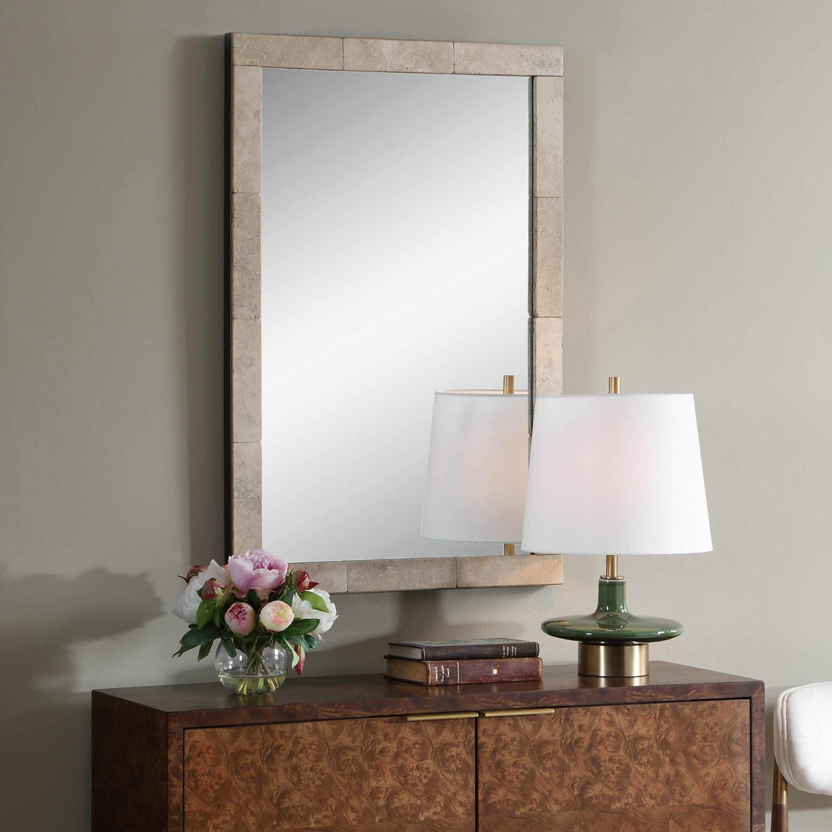 Pave Rectangular Travertine Mirror