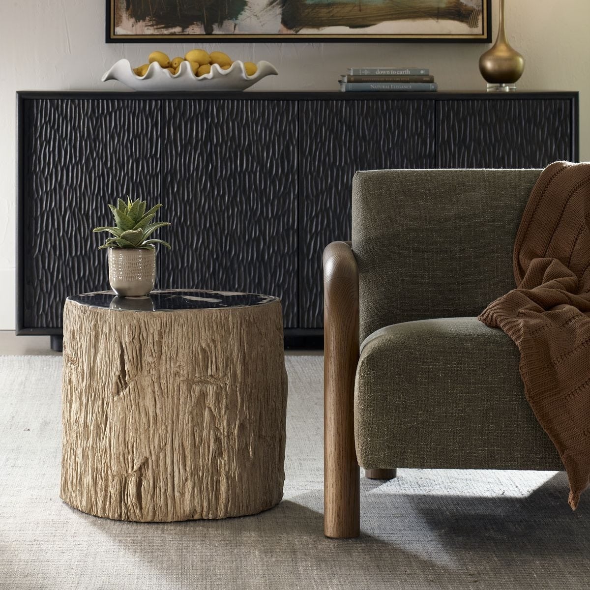Arco Top Accent Table in Petrified Wood