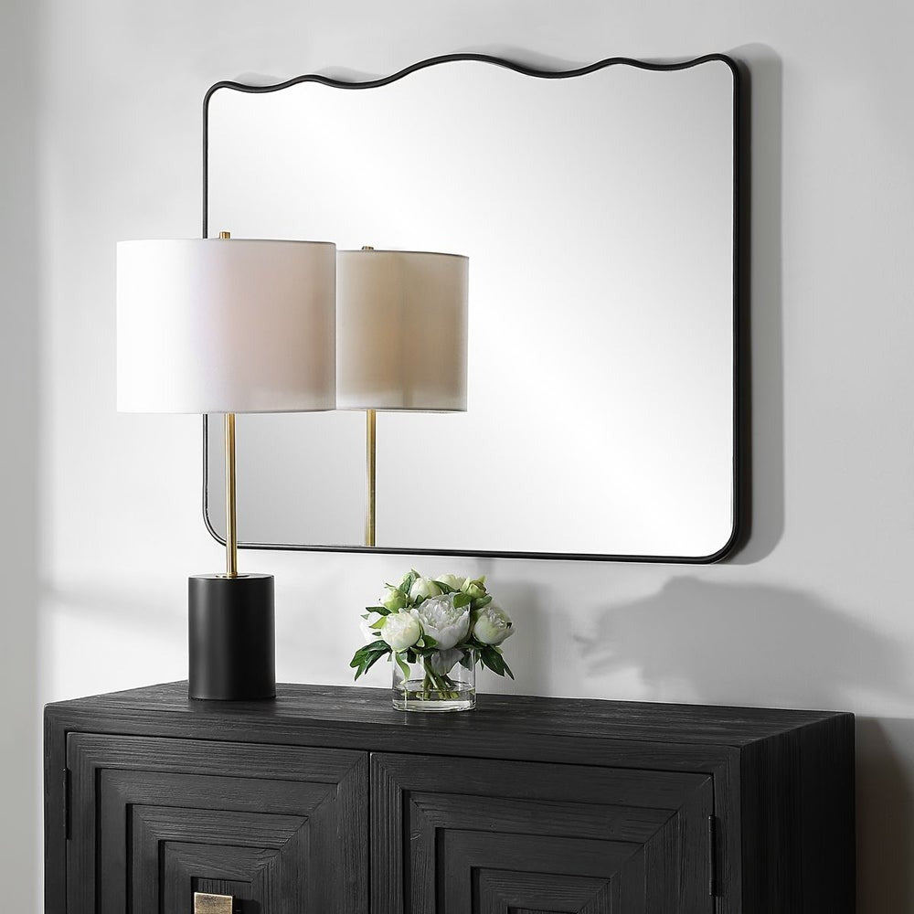 Grace Scalloped Mirror in Black
