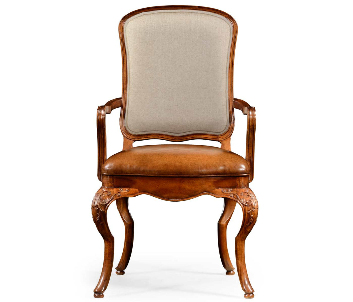 Dining Chair with Arms Louis XV with Leather Seat