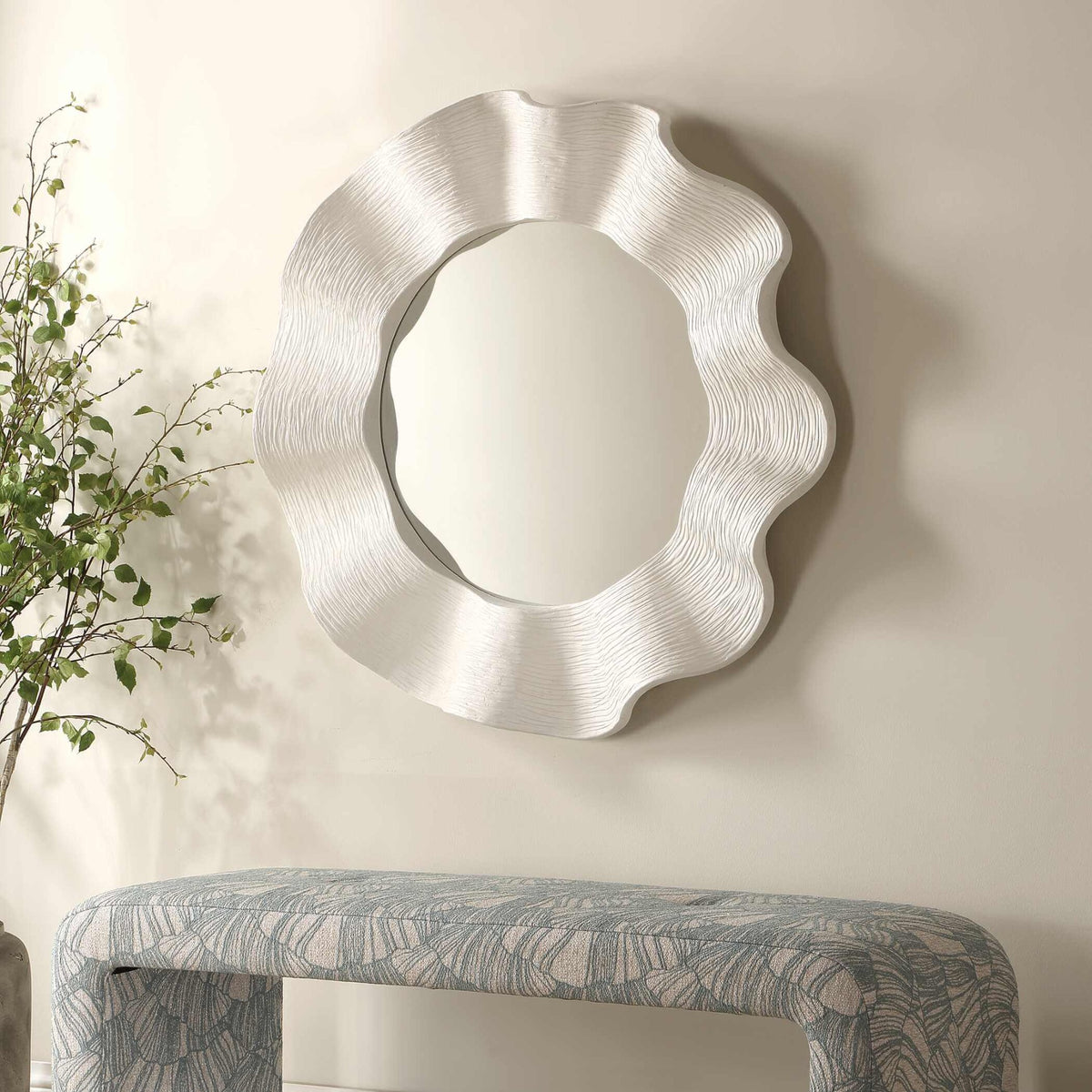 Wave Length Round White Mirror