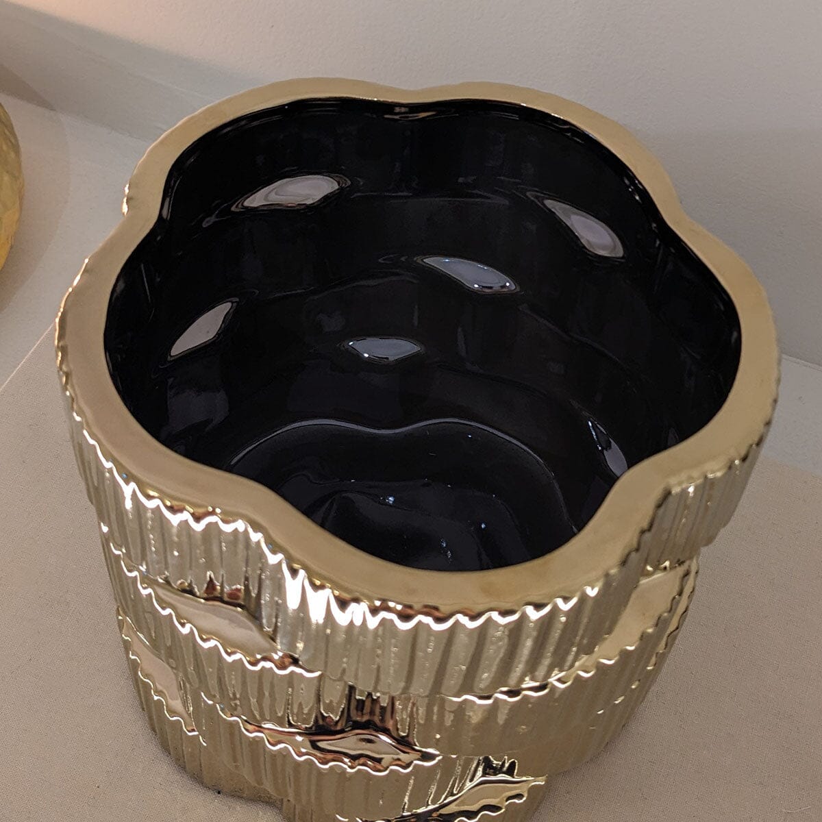 Willow Gold Ribbed Ceramic Planter