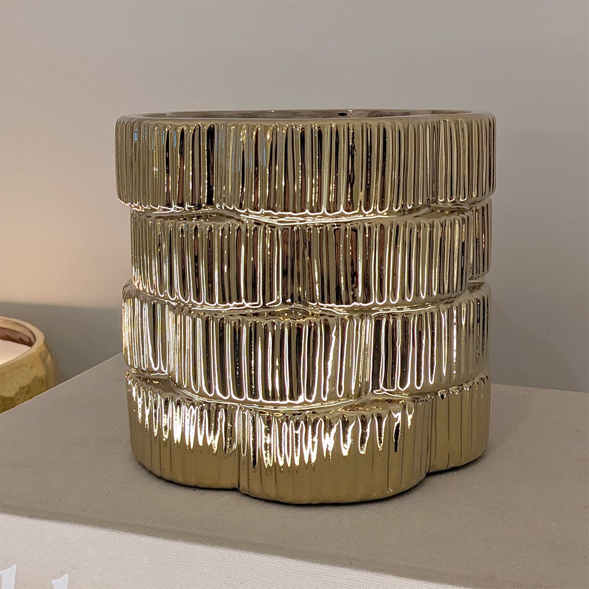 Willow Gold Ribbed Ceramic Planter