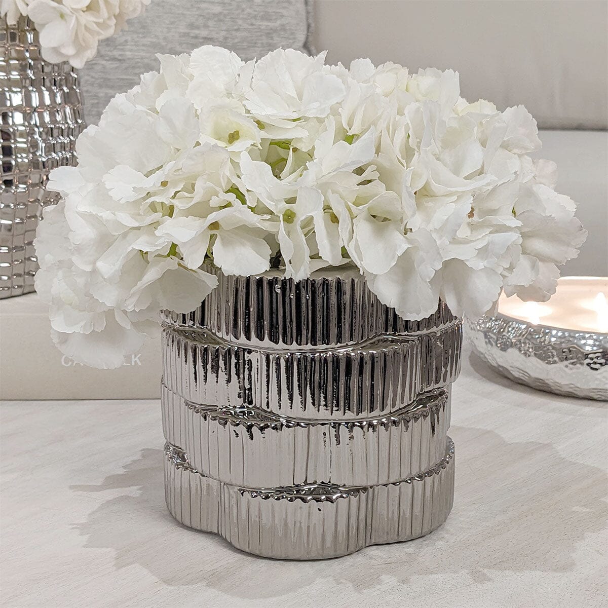 Willow Silver Ribbed Ceramic Planter