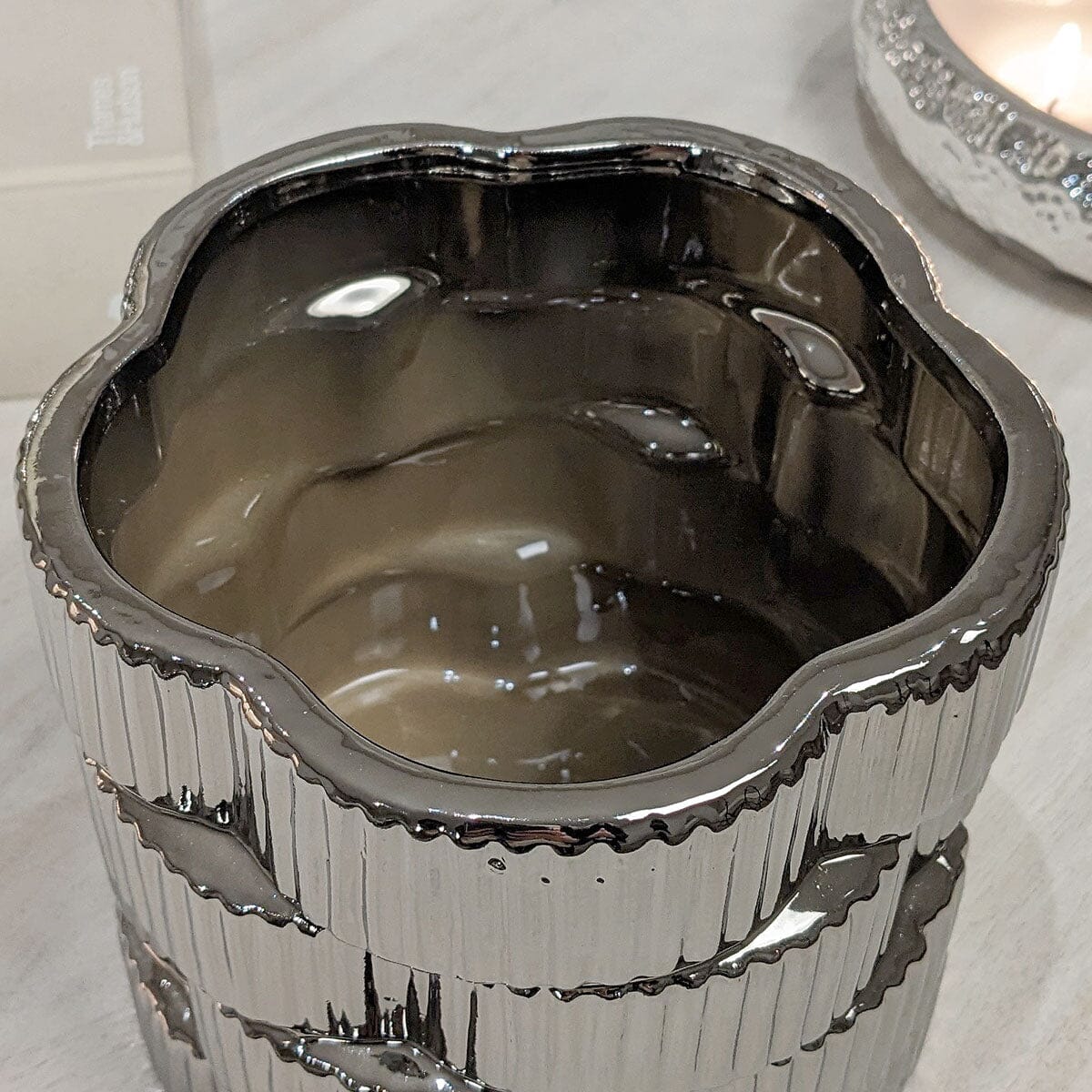 Willow Silver Ribbed Ceramic Planter