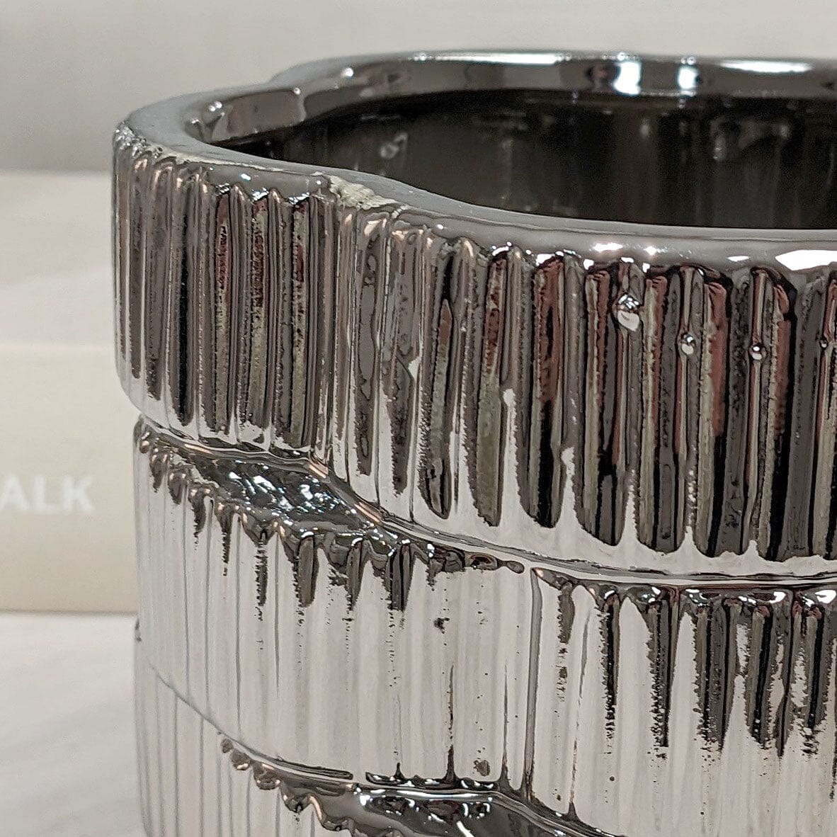 Willow Silver Ribbed Ceramic Planter