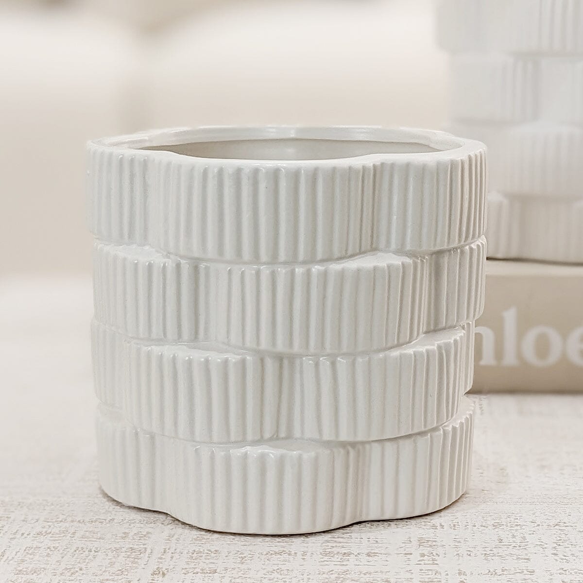 Willow White Ribbed Ceramic Planter