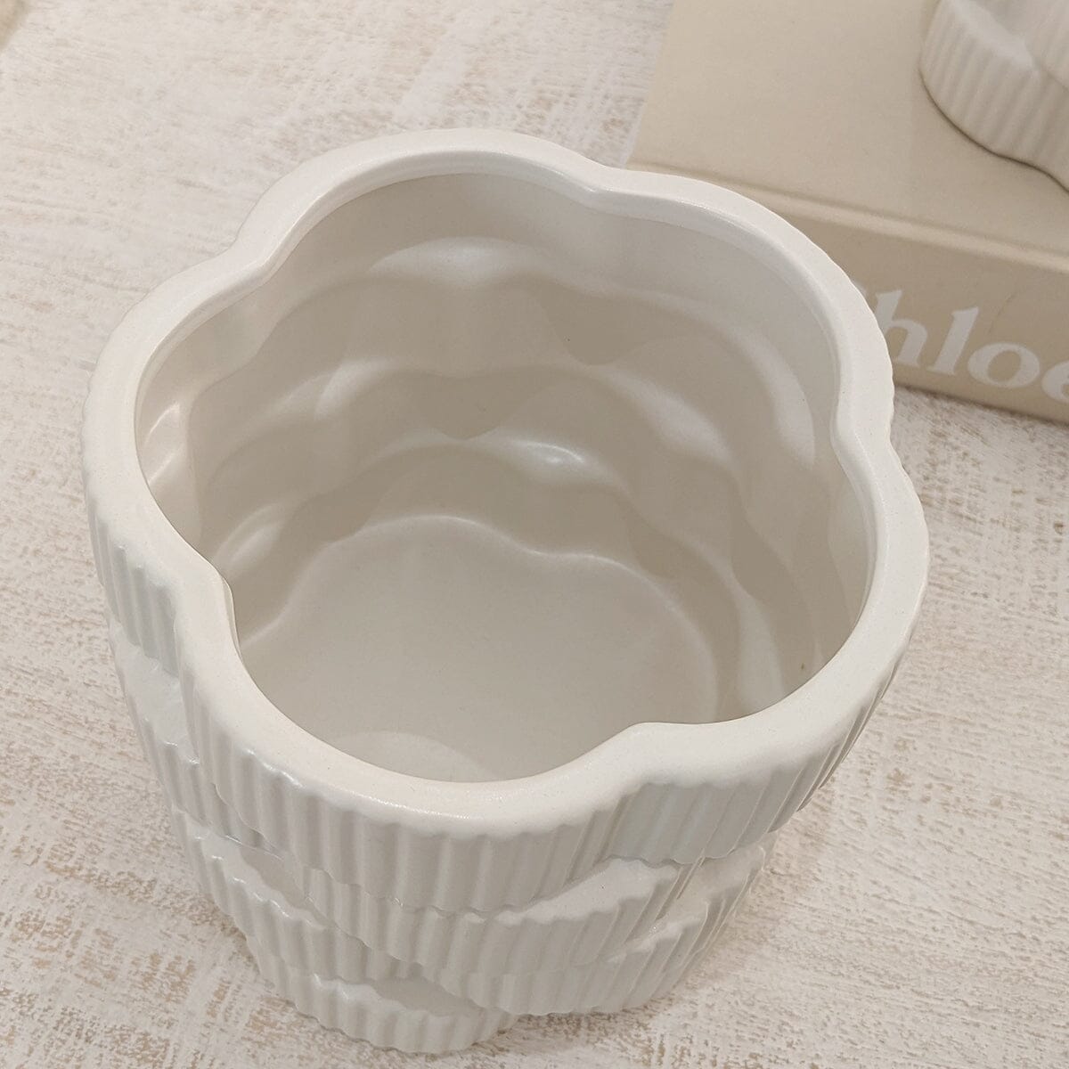 Willow White Ribbed Ceramic Planter