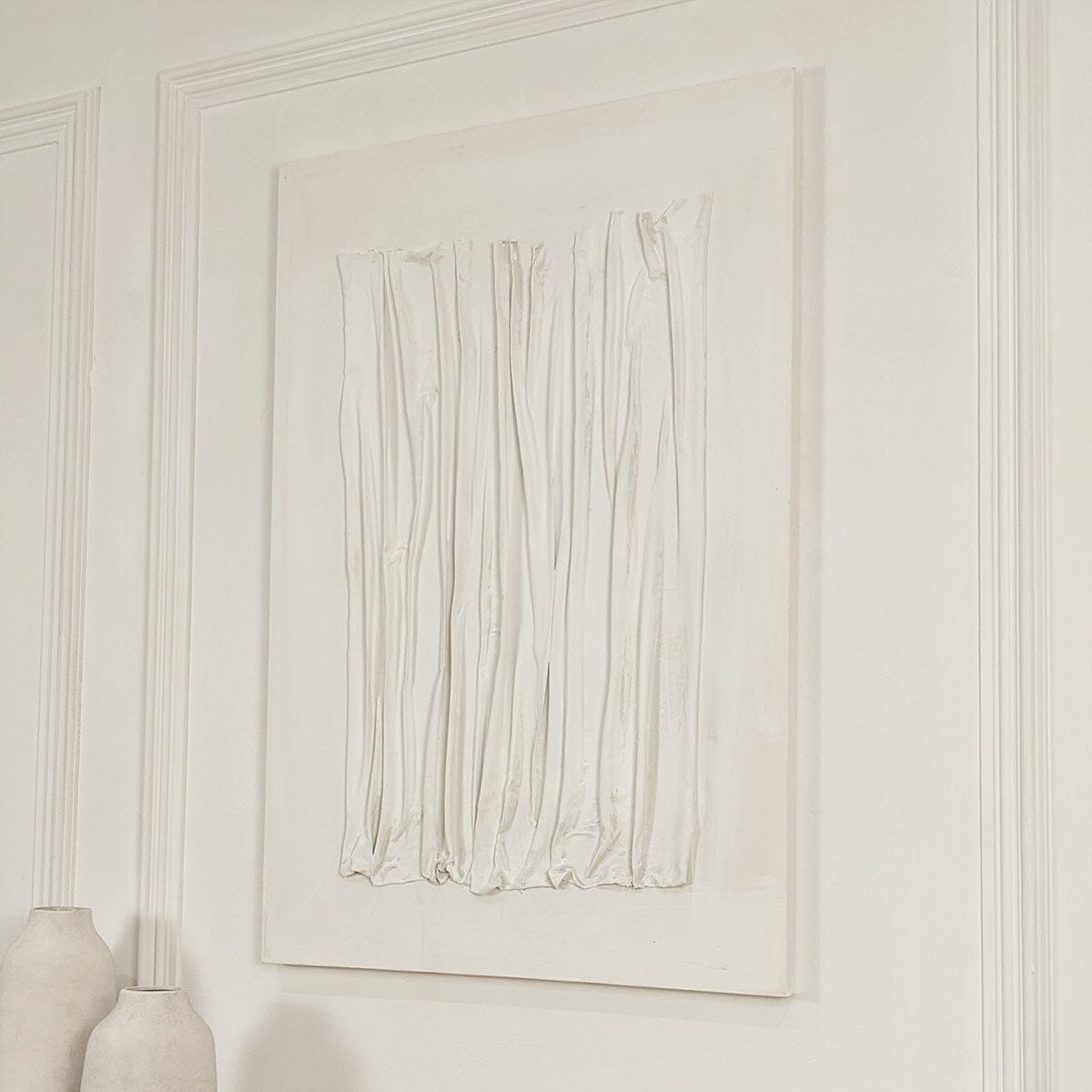 Wren White Textured Abstract Lines Canvas Wall Art