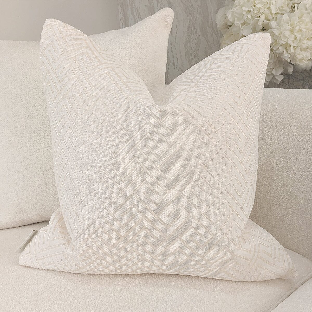 Zosia Cream & Gold Stitched Geometric Cushion - 50x50cm