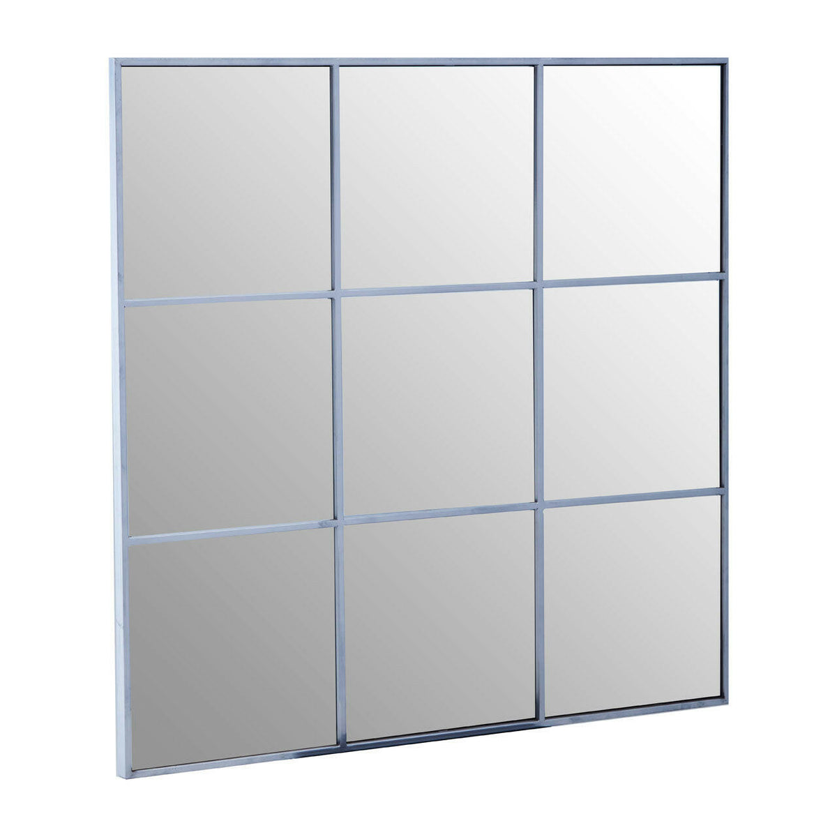Grid Wall Mirror With Silver Finish Frame.
