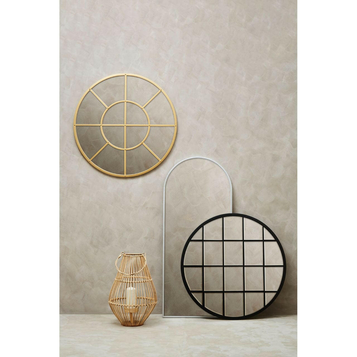 Descartes Gold Finish Round Wall Mirror.