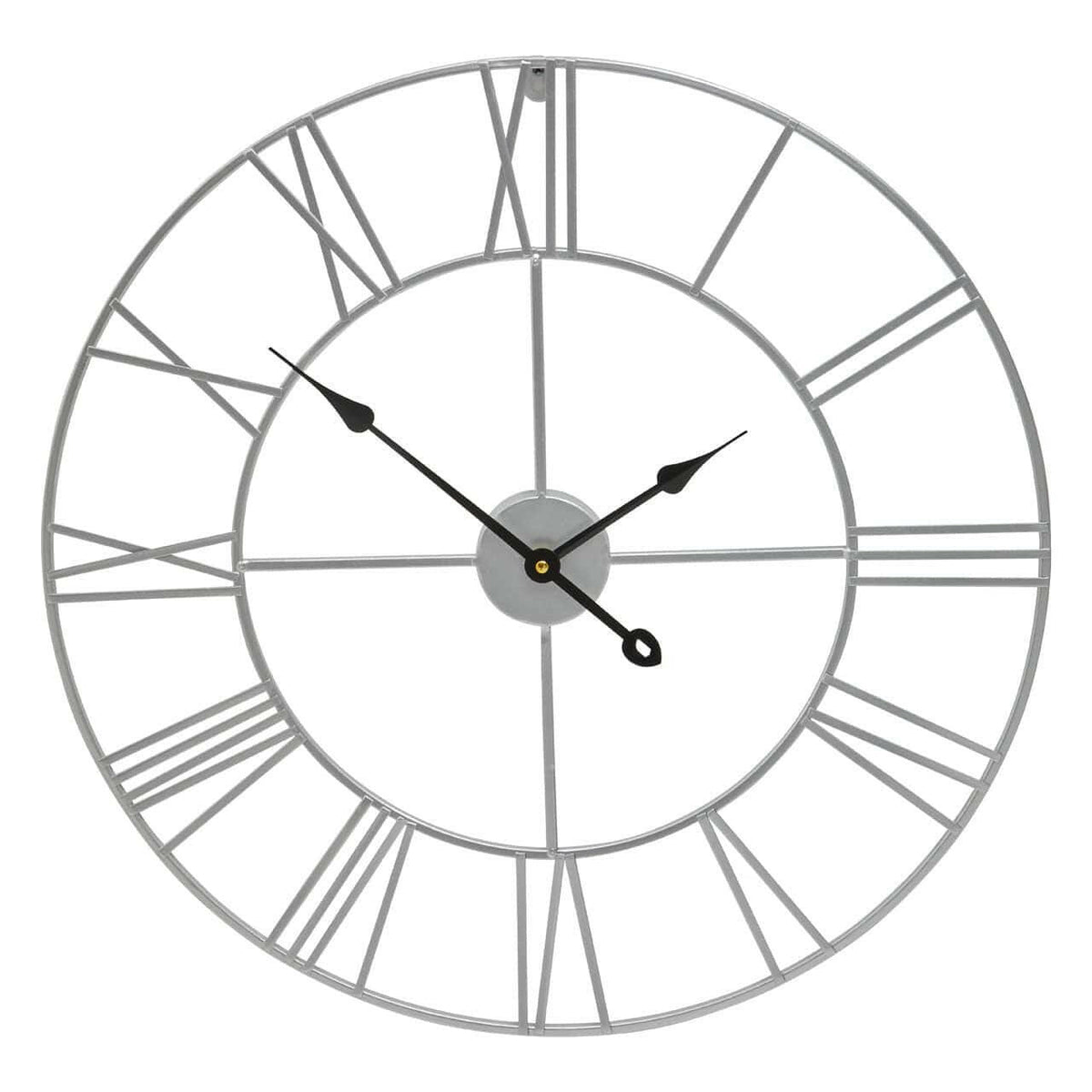 Genova Small Silver Metal Roman Numeral Wall Clock.