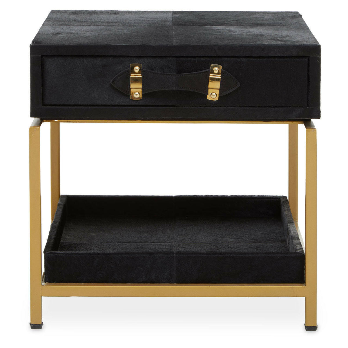 Kensington Townhouse Hair On Hide Black And Gold Bedside Table.