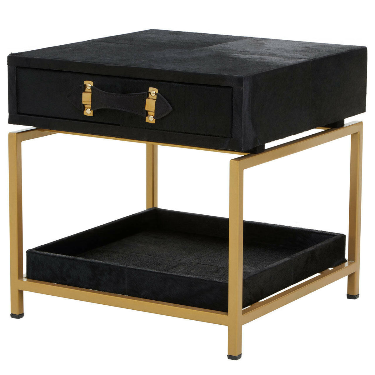 Kensington Townhouse Hair On Hide Black And Gold Bedside Table.
