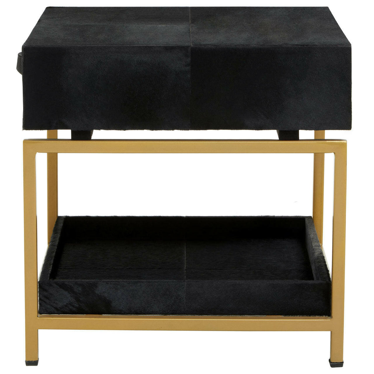 Kensington Townhouse Hair On Hide Black And Gold Bedside Table.