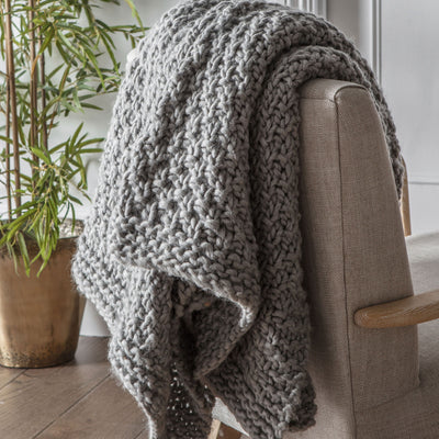 Bodhi Accessories Dubwath Chunky Knitted Throw Grey House of Isabella UK