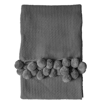 Bodhi Accessories Dubwath Stitched Pom Pom Throw Grey House of Isabella UK