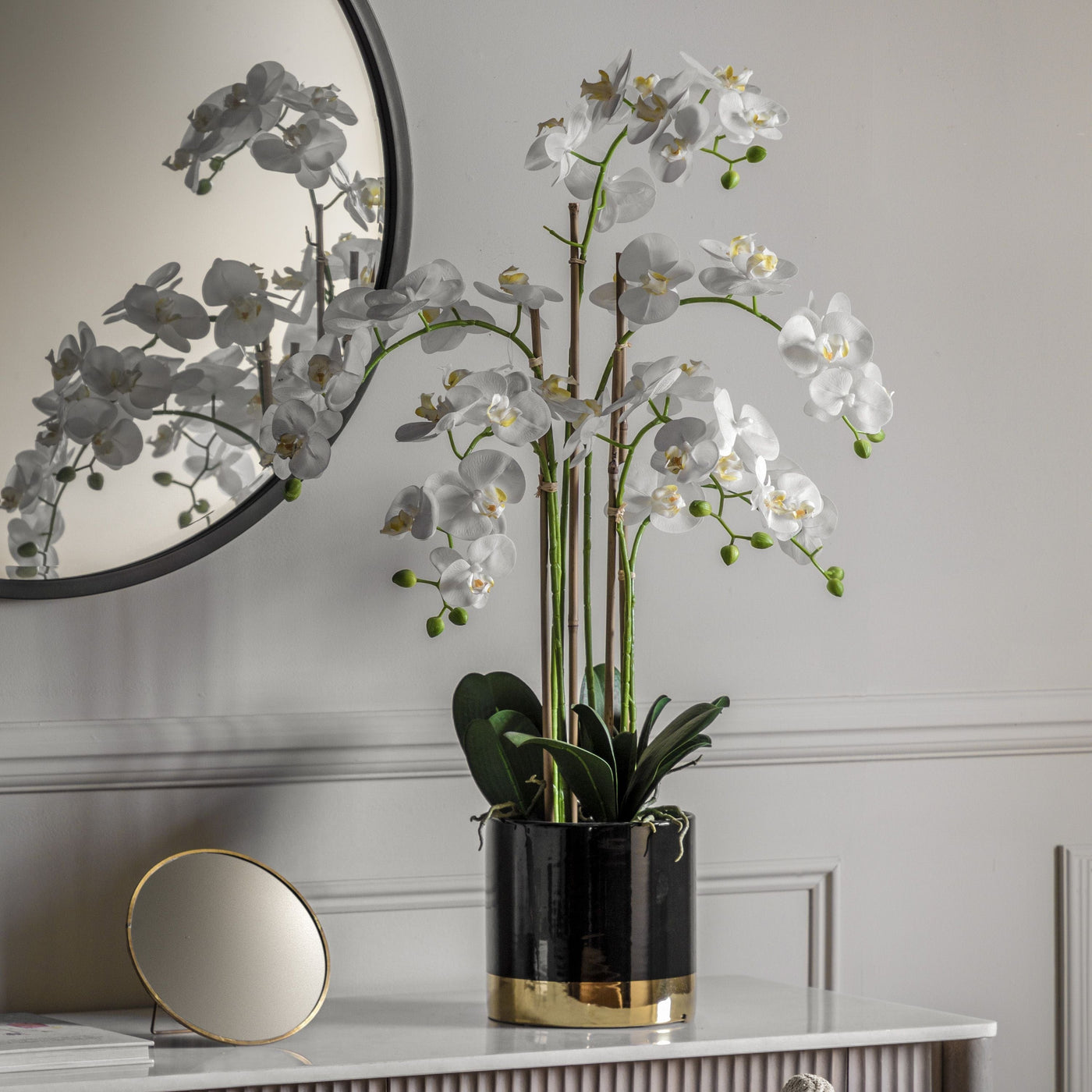 Bodhi Accessories Orchid White with Black Gold Pot House of Isabella UK