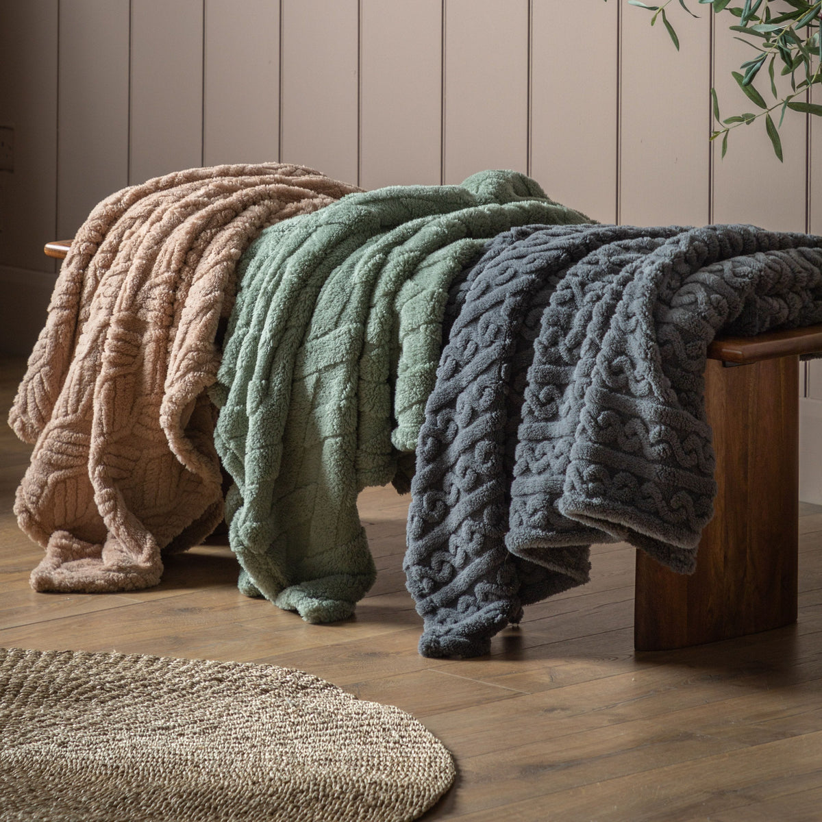 Textures Cross Knit Aspen Green 130x170cm.