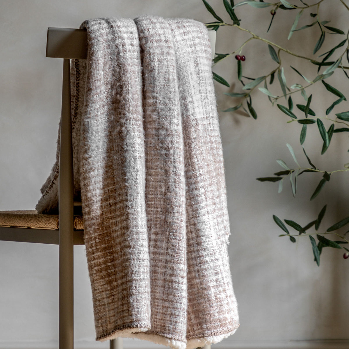 Woven Natural Faux Mohair Sherpa Throw.