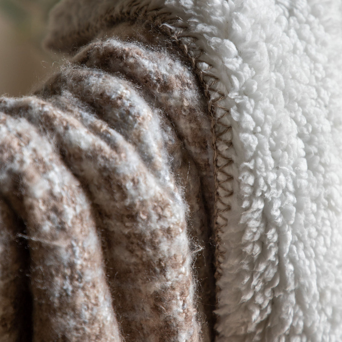 Woven Natural Faux Mohair Sherpa Throw.
