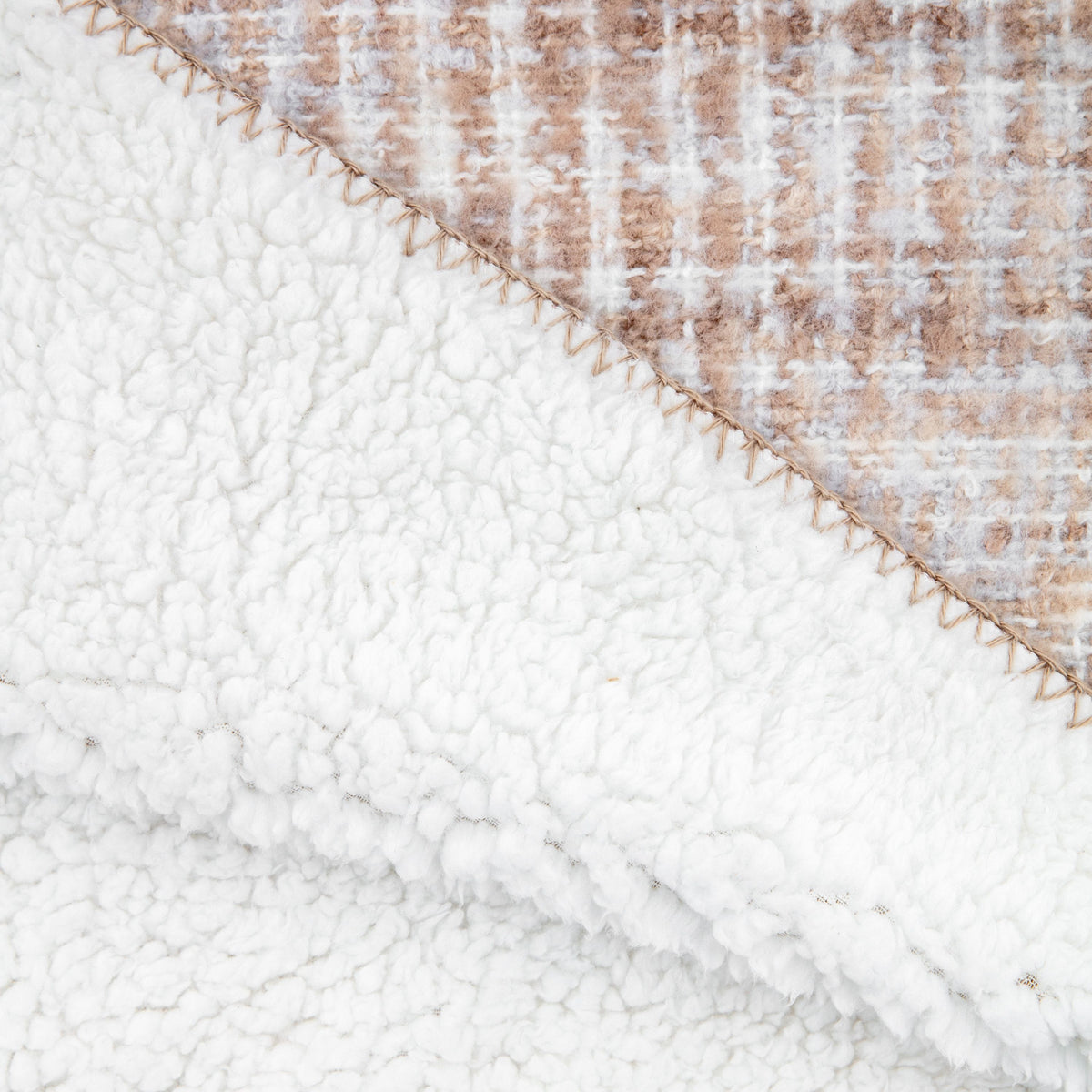 Woven Natural Faux Mohair Sherpa Throw.