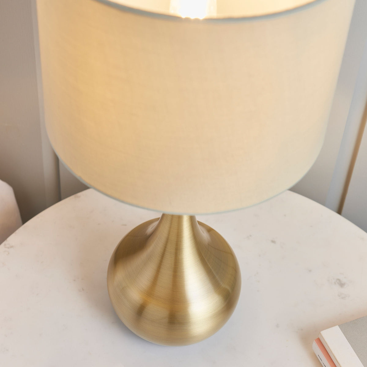 Esher Table Lamp Brass & Taupe.