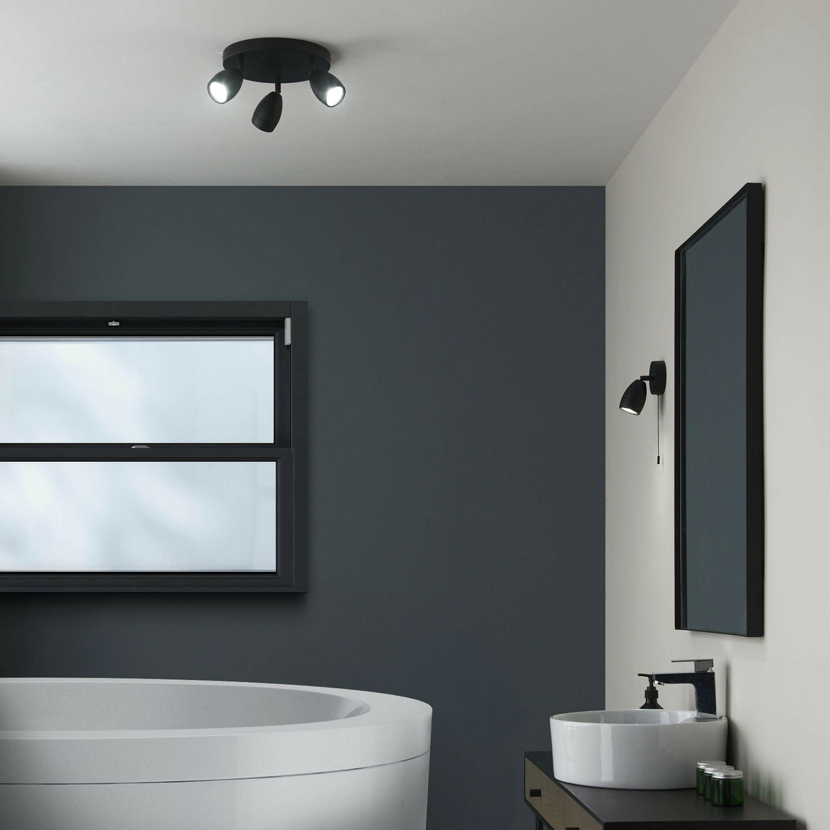 Fareham Bathroom Ceiling Light - Triple Black.