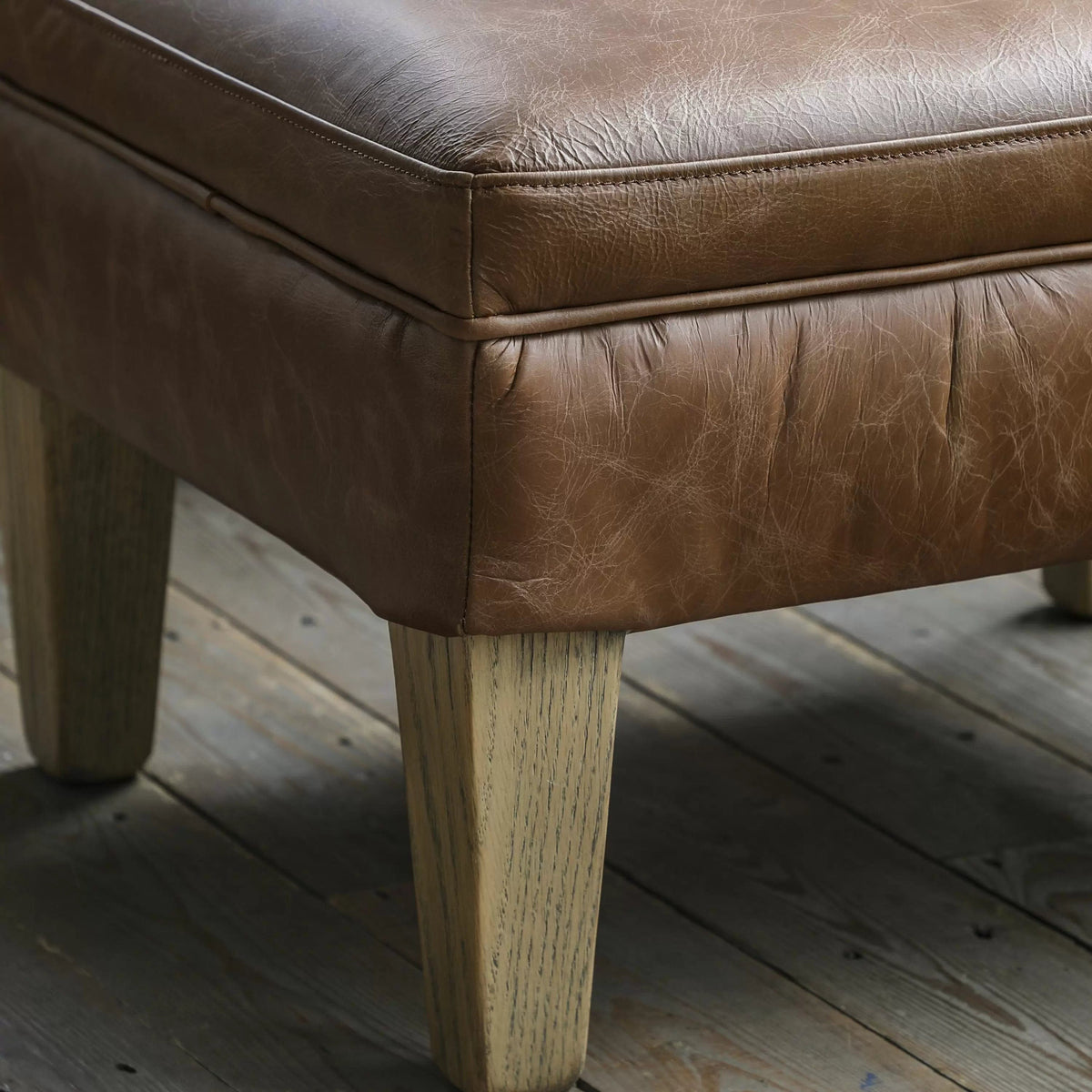 Dufftown Stool Vintage Brown Leather W550 x D450 x H360mm.