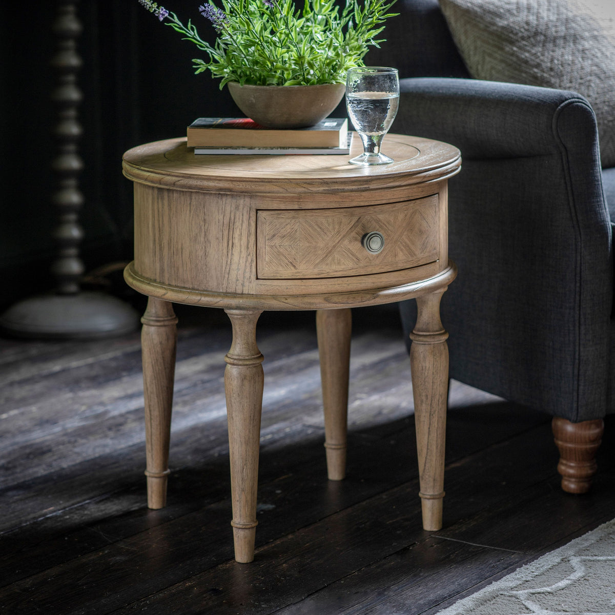 Dunbar Round 1 Drawer Side Table.