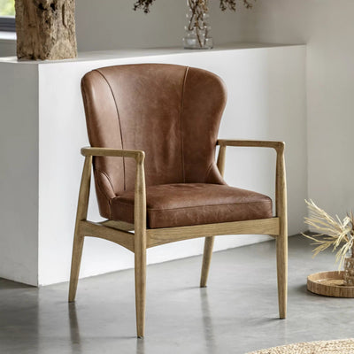 Bodhi Living Latchbrook Armchair Ant Brown Leather 670x640x900mm House of Isabella UK