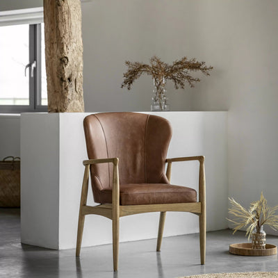 Bodhi Living Latchbrook Armchair Ant Brown Leather 670x640x900mm House of Isabella UK