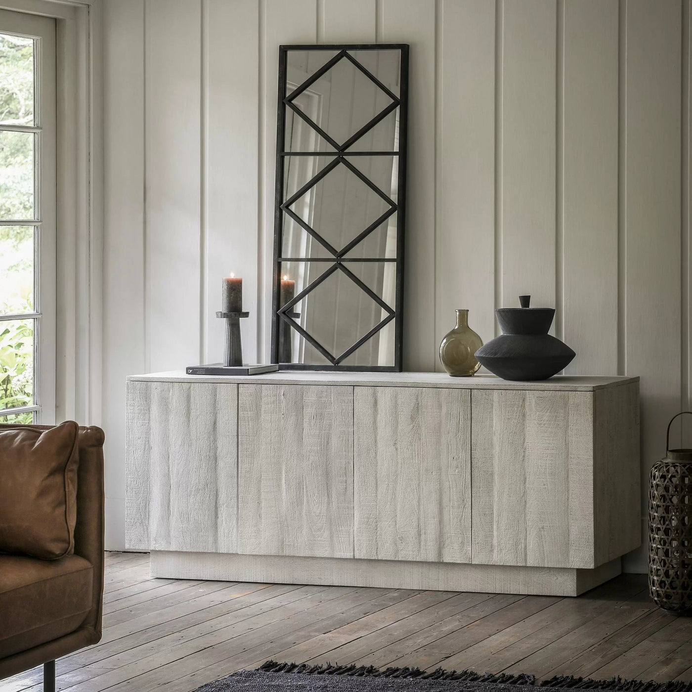 Bodhi Living Wolsty 4 Door Sideboard Whitewash 1700x450x700mm House of Isabella UK