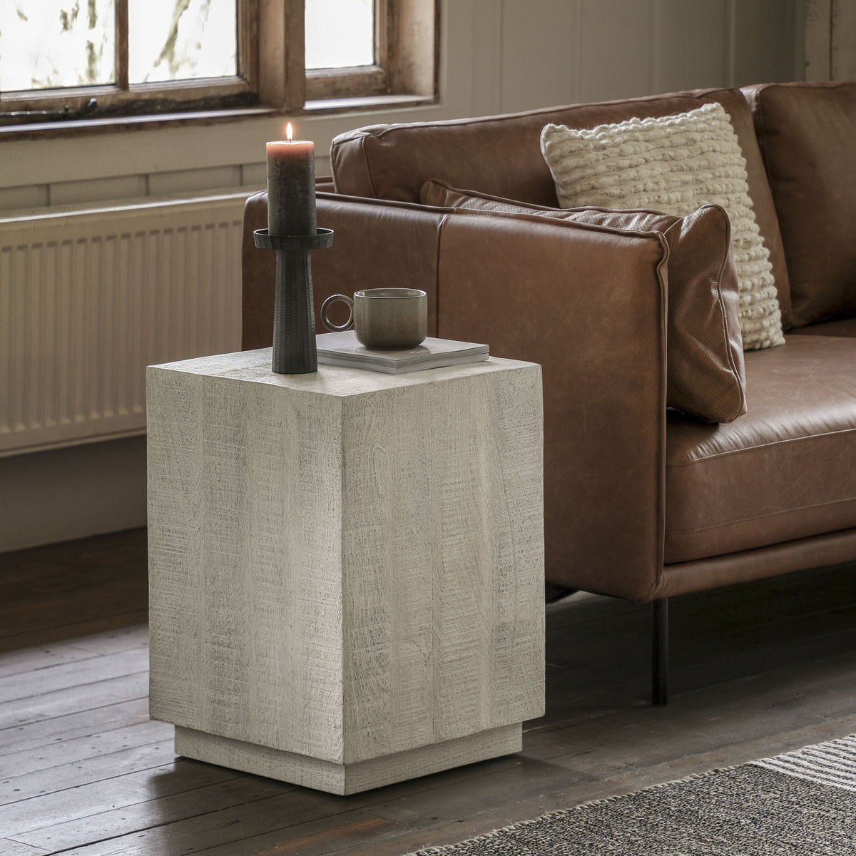 Wolsty Side Table Whitewash 400x400x550mm.