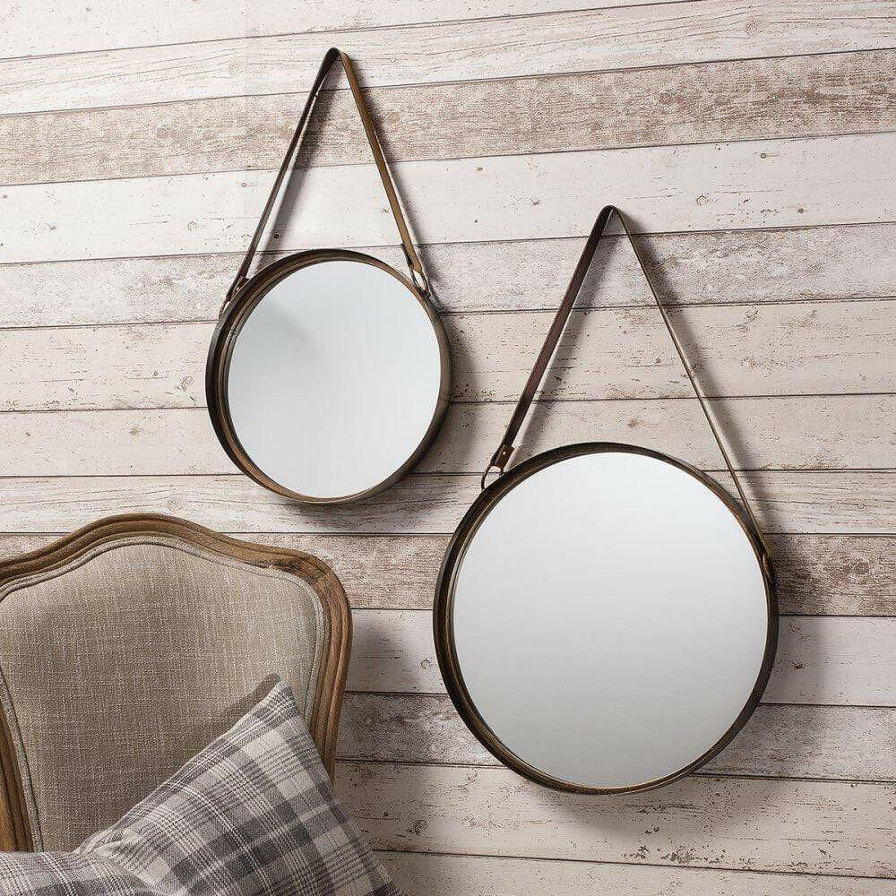 Darsley Wall Mirror with Leather Hanging Strap 16" & 12" (set of 2).