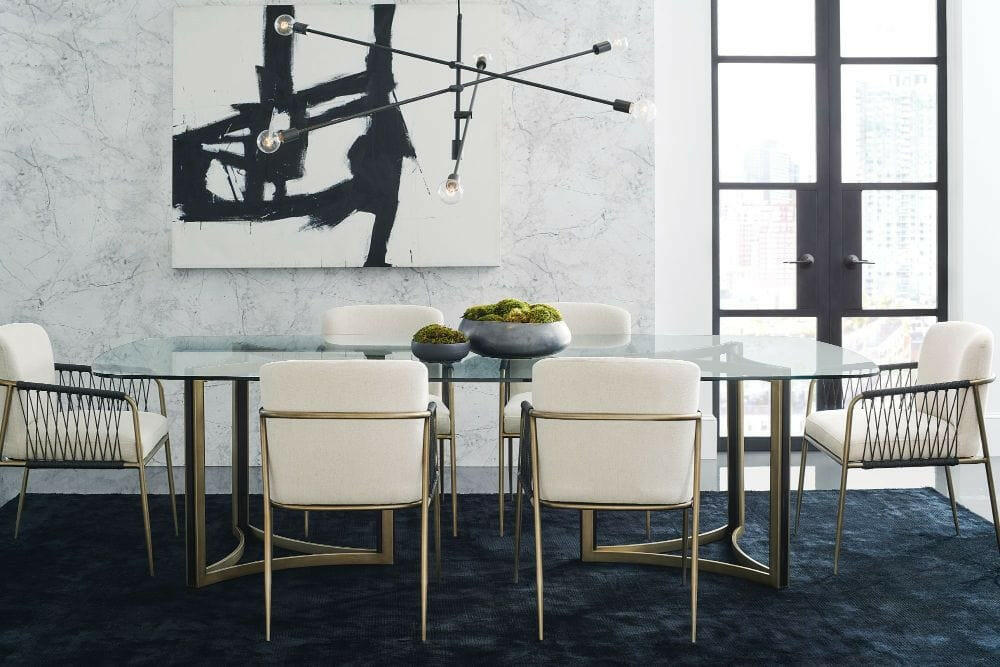 Remix Dbl Ped Glass Top Table.